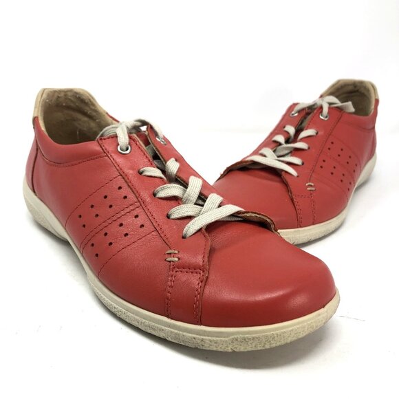 Hotter Shoes Womens 10 Fearne II Clay Red Leather Ortholite Slim Comfort Sneaker - Picture 1 of 10
